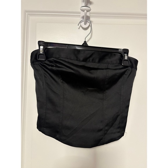 wild fable Tops - Wild Fable Strapless Satin Corset Bustier Top Black XXS Cropped Smocked Back